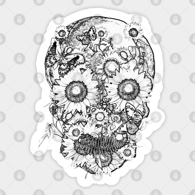 skull design,flowers,skeleton black Sticker by Collagedream